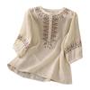 Fashion Women's Shirt Five-quarter Sleeve Spring And Summer Loose Top Embroidered Shirt
