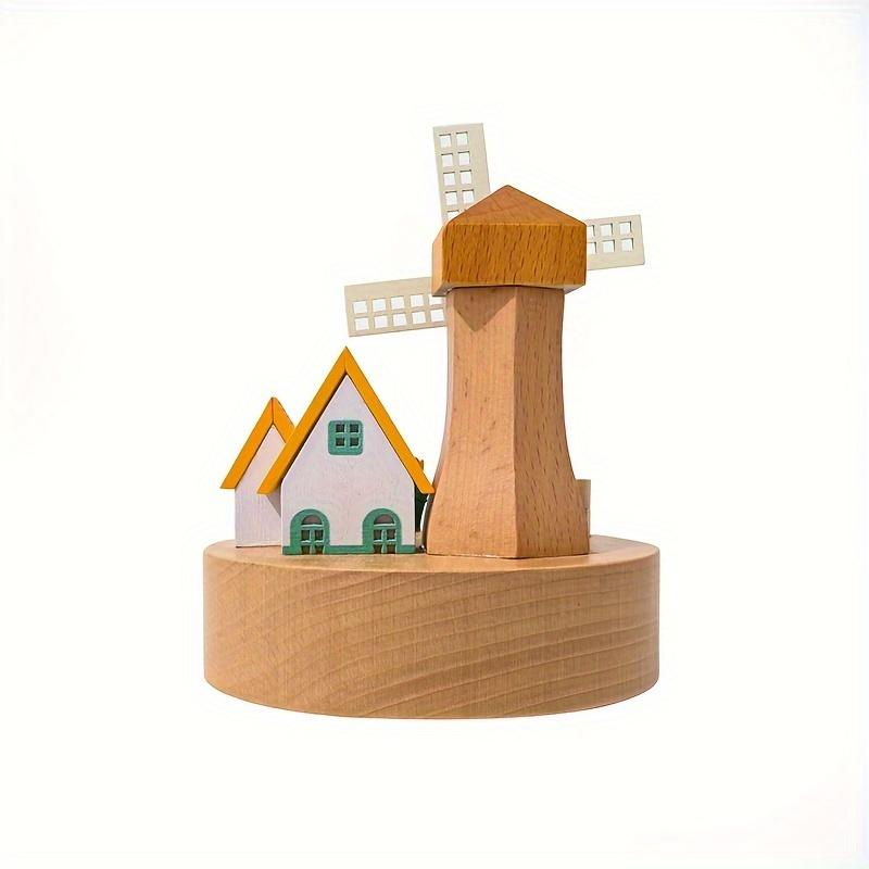 Handmade Wooden Windmill Estate Music Box, Pastoral Themed Log Material, Rotating Windmill Cuckoo Clock,  Ideal for Birthday and Holiday Gifts