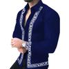 Men European Style Slim Fit Floral Print Turn Down Collar Long Sleeve Casual Shirt