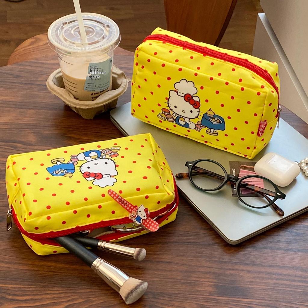 Japanese Polka Dot Cat Makeup & Travel Storage Bag - Large Capacity, Portable Women's Pouch