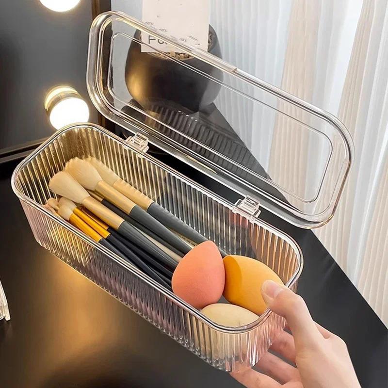 Cosmetic Storage Box with Dust Cover: Multi-functional Bathroom Organiser for Makeup Brushes & Lipstick Storage