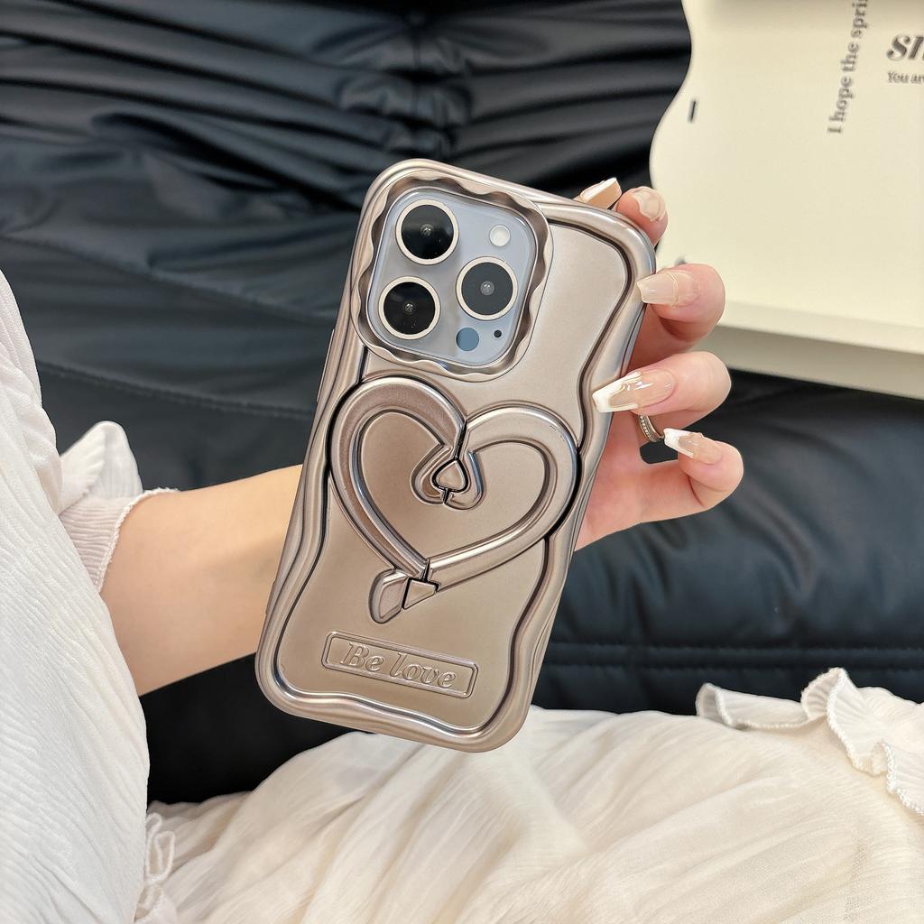 For iPhone 13 Pro Max 6.7 Inch Cover Heart Shape Kickstand TPU Electroplated Cell Phone Case