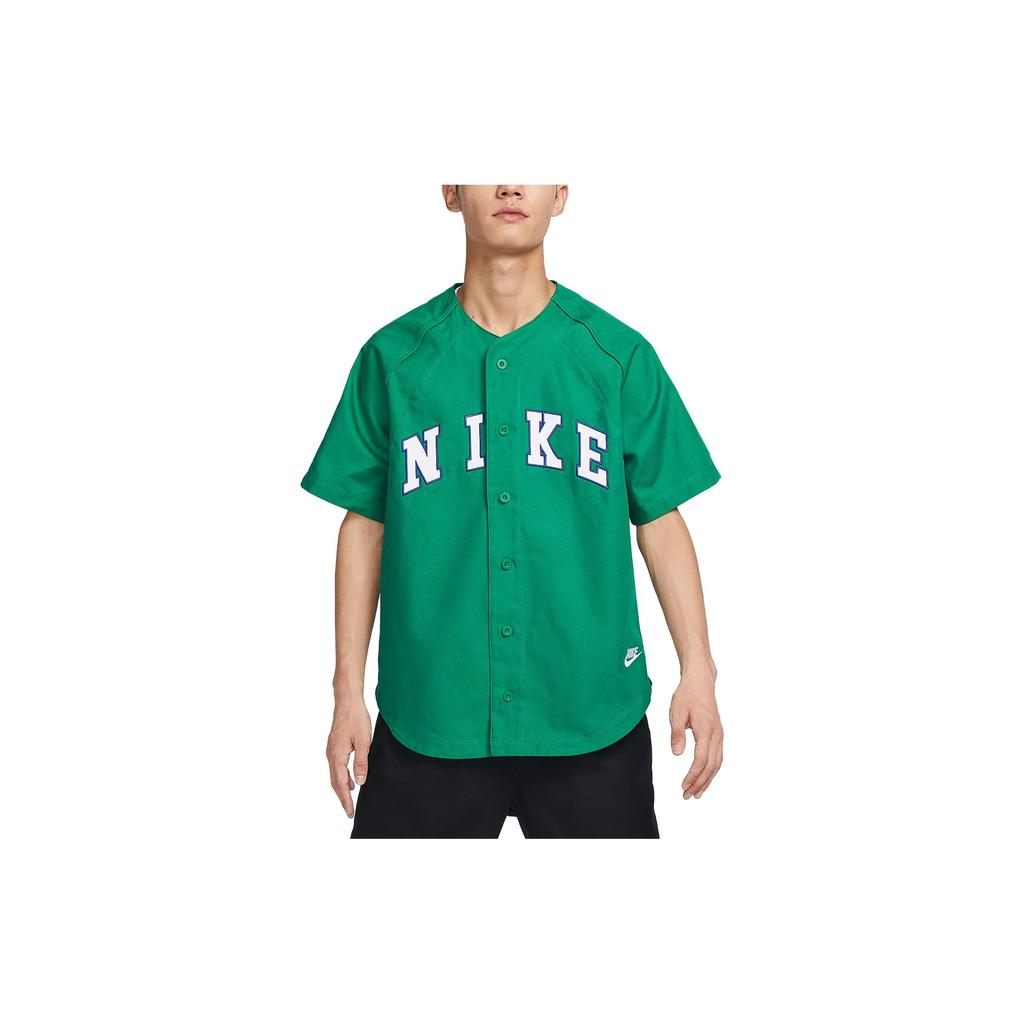 Nike Alphabet Print Single-Breasted Short Sleeve T-Shirt Unisex Tops Peacock-Green FQ7001-365