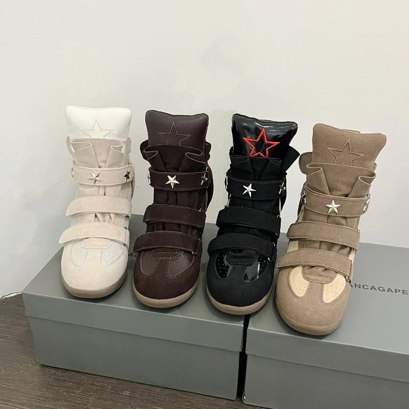 Retro Soft High Top Casual Shoes Women's Star Rivet Thick Bottom Heightening Board Shoes Spring