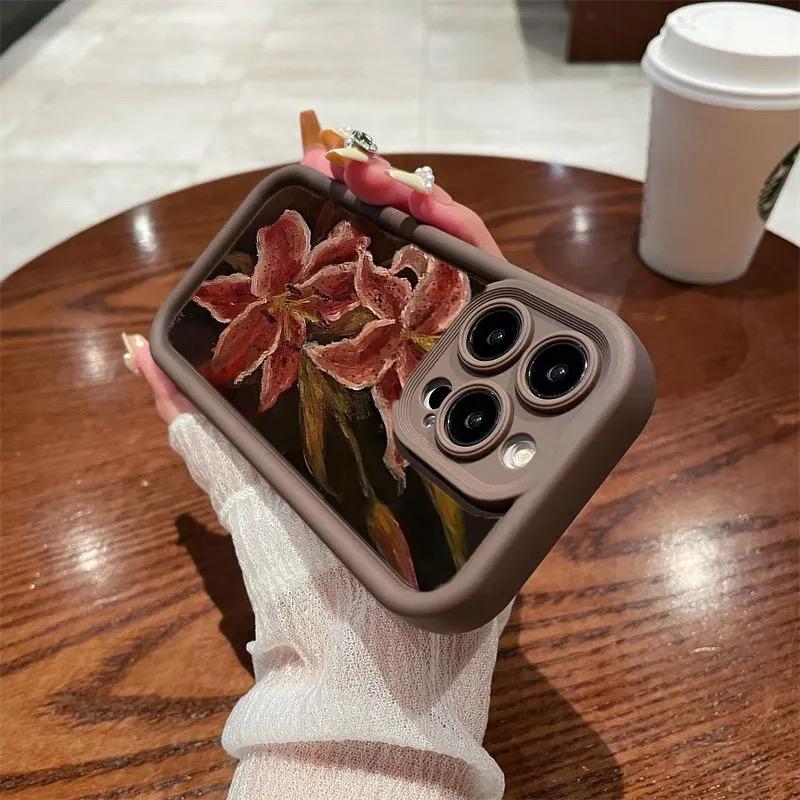 Retro Classic Oil Painting Flower Case For Iphone 17 Pro Max 16 15 14 13 12 11 Pro Max 17 Air 16E 1 Plus Candy Matte Cover Capa