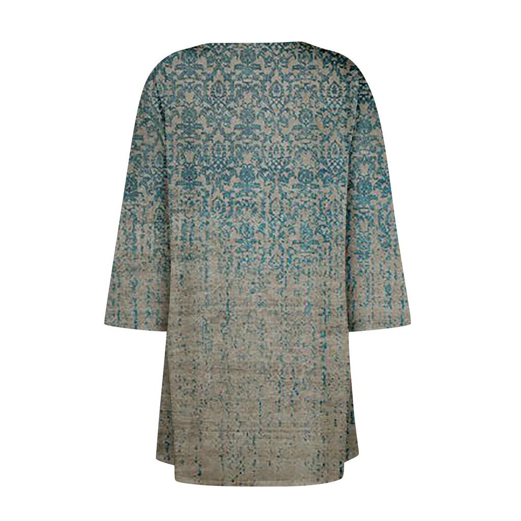 3/4-Ärmel Damen Retro-bedrucktes Oberteil, leichte Jacke, Strickjacke mit Tasche