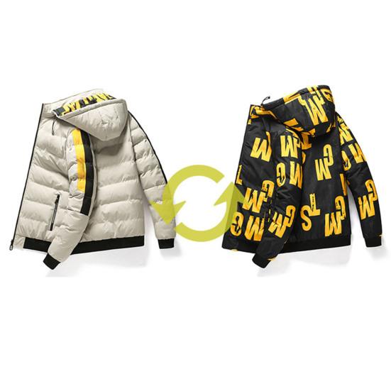 Winter Men Cotton Jacket with Detachable Hood Reversible Zipper Pocket Thickened Windproof Warm Regular Fit Male Casual Cotton Coat Top