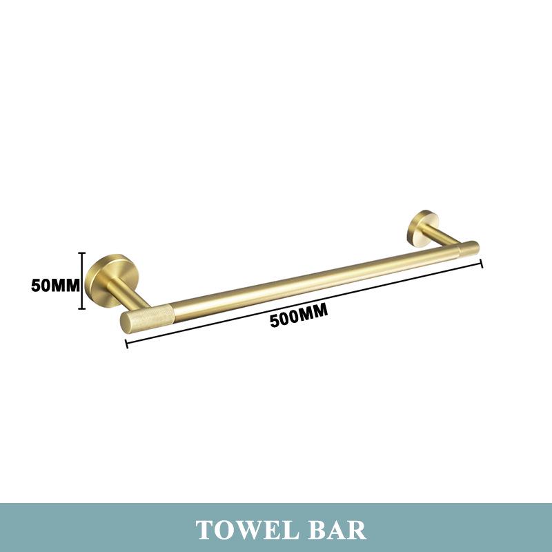 Brushed Gold 304 Stainless Steel Bathroom Set: Knurled Towel Rack, Towel Bar, Paper Holder, and Coat Hook