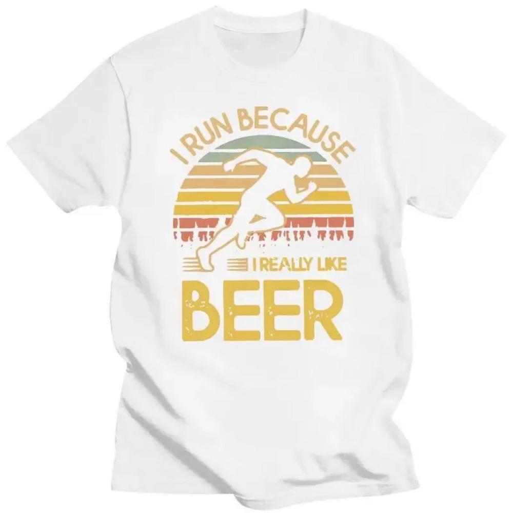 

Unisexs Clothing Vintage Printed Tshirt Unisex I Run Because I Really Like Beer T Shirt Casual Short Sleeve TShirt Streetwear Funny R S