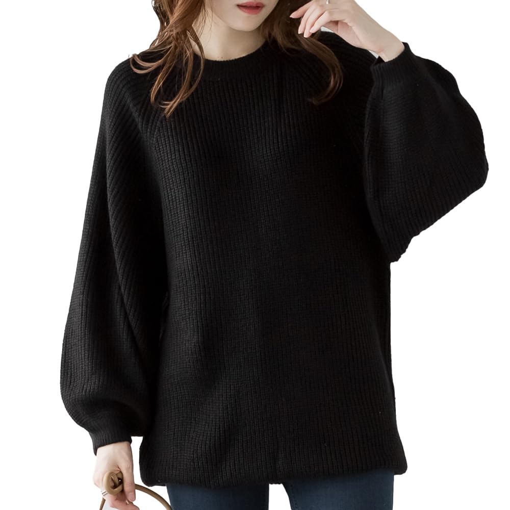 

Свободный объемный расслабленный джемпер с рукавом «фонарик» больших размеров ATN-0008 Вязаный, Женский, Оверсайз, Рукава, Посадка, Осень/Зима, Вырез горловины, Длина, Черный, чёрный