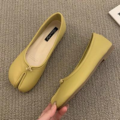 Spring Summer Women's Shallow Mouth Single Shoe Cozy Leather Flats Split Hoof Toe Loafers Femme Mary Jeans Ladies Ballerina