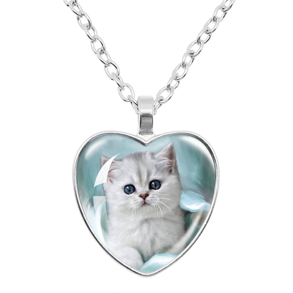 Gepersonaliseerde Kitten Kat Hart Hanger Ketting Dier Vorm Kunst Foto Glas Cabochon Sieraden Kinderen En Vrouwen