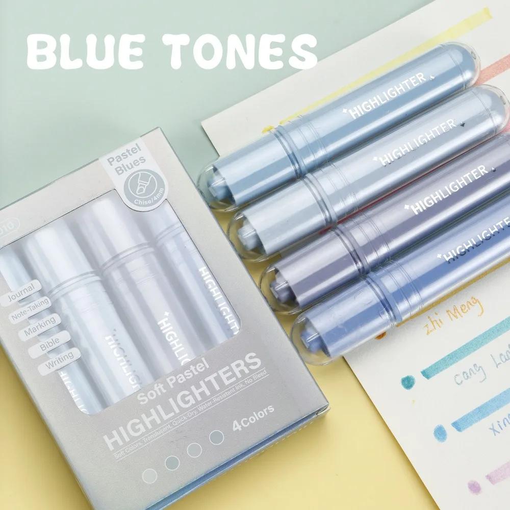 4pcs/Set Multi Functional Pastel Color Highlighters Quick-drying Smooth Marker Pen Fluorescent Pen Stationery