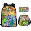Monster Singer Elementary School Bag Three-Piece Nylon Printed Backpack Breathable Backpack Lightweight
