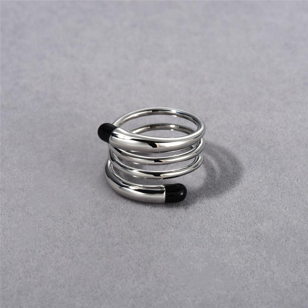 Metal Cold Wind Copper Plated Platinum Irregular Multi-Circle Winding Enamel Drop Glaze Ring Temperament Simple Ring