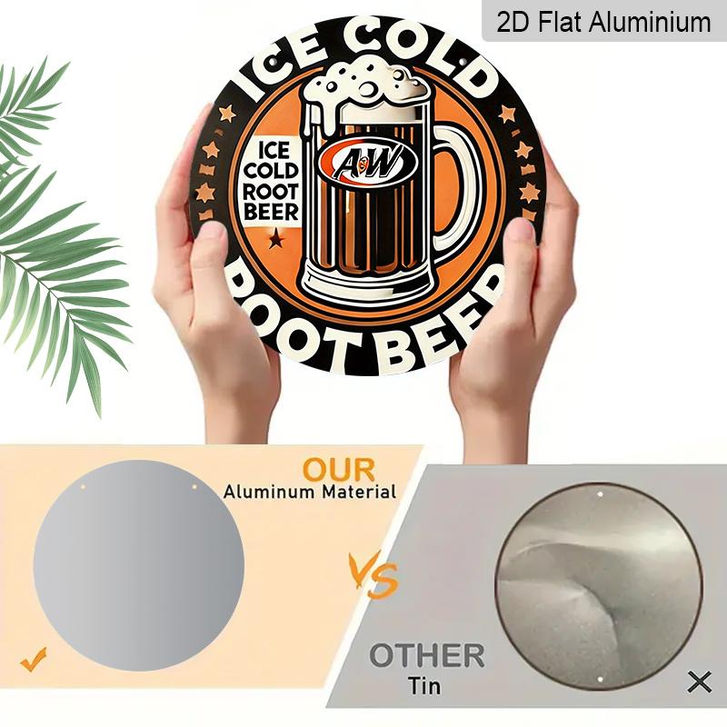 2D Flat, 1pc Vintage Root Beer Metal Wall Sign - Retro Diner Style, 7.87" Round Aluminum Sign for Home, Garage, Cafe, for Cave - Nostalgic 1950s Soda