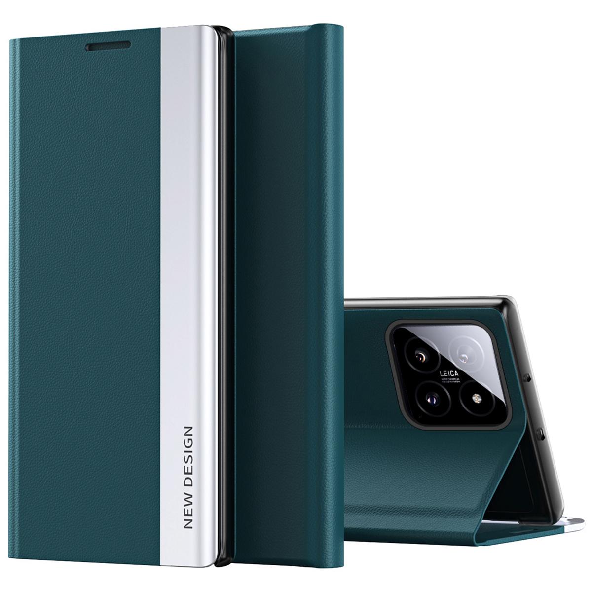 

For Xiaomi 14 Pro Stand Case Drop-Proof PC+Leather Phone Guard Cover Green