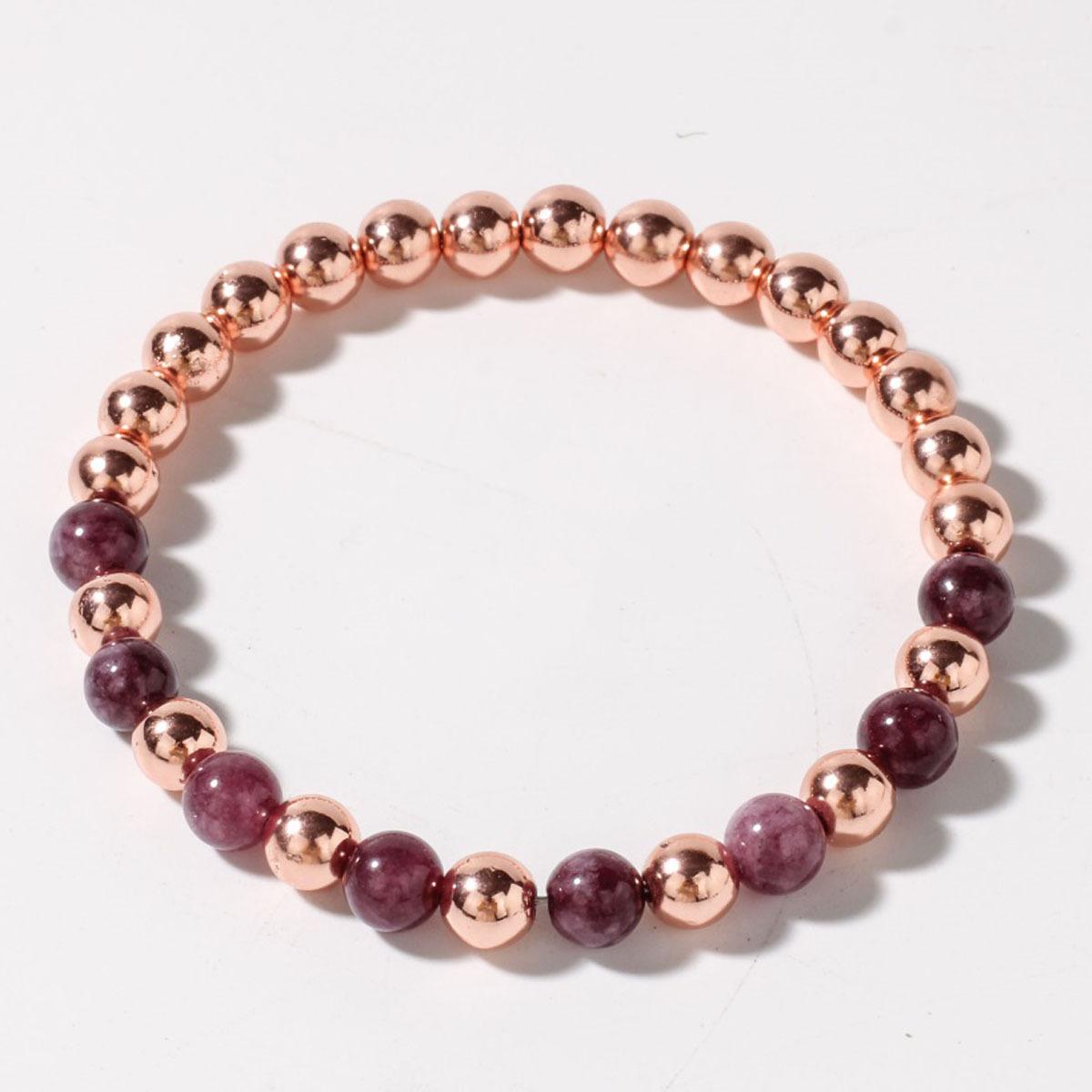 

Festive Gifts Purple Lepidolite And Rose Gold Metal Beaded Bracelet Elegant Fashion Jewelry For Men And Women Daily Wear Simple Versatile Accessory