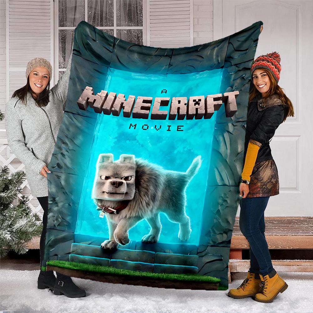 1pc Minecraft Movie Dog Outdoor Flannel Blanket, Cozy & Warm Soft Te Playful Design, Napping Camping,