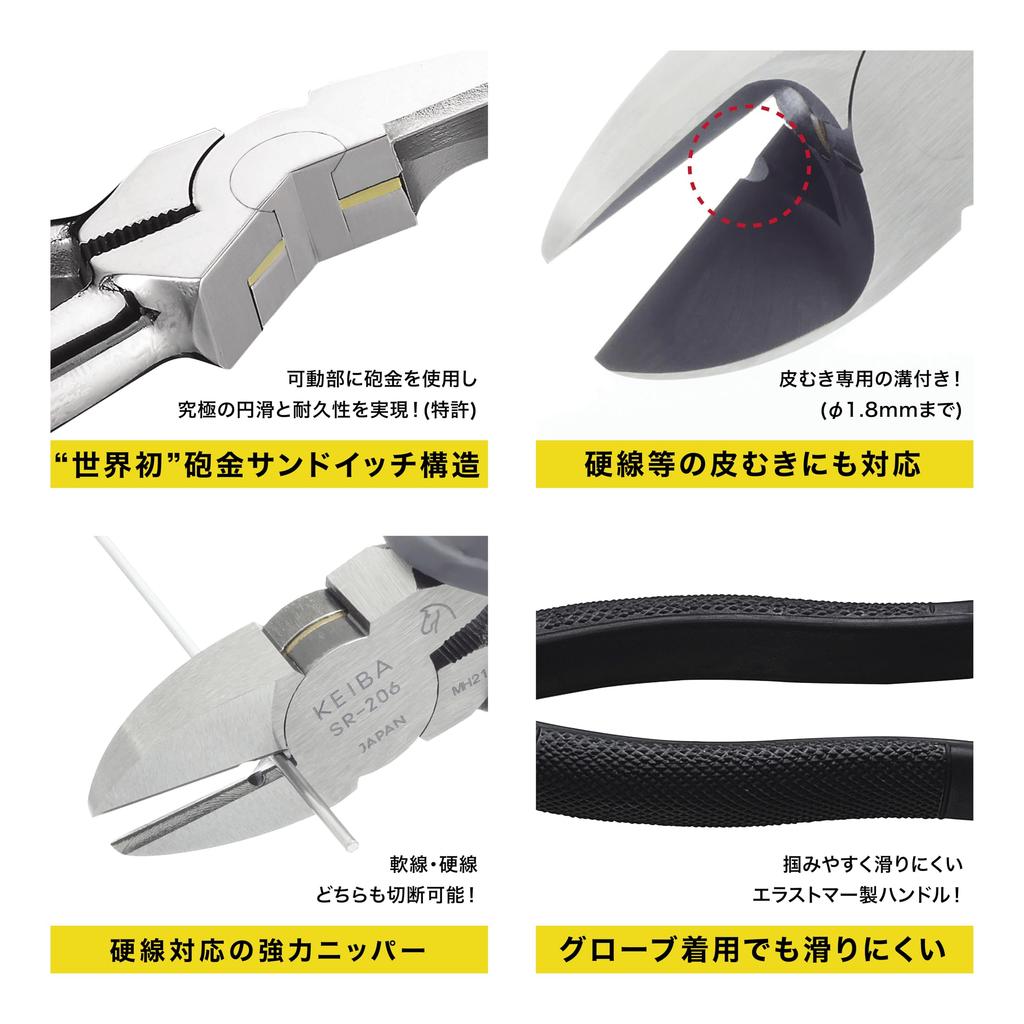 Maruto Hasegawa Kousakusho Keiba Smooth Rotation Heavy-Duty Nippers, 150mm, SR-206