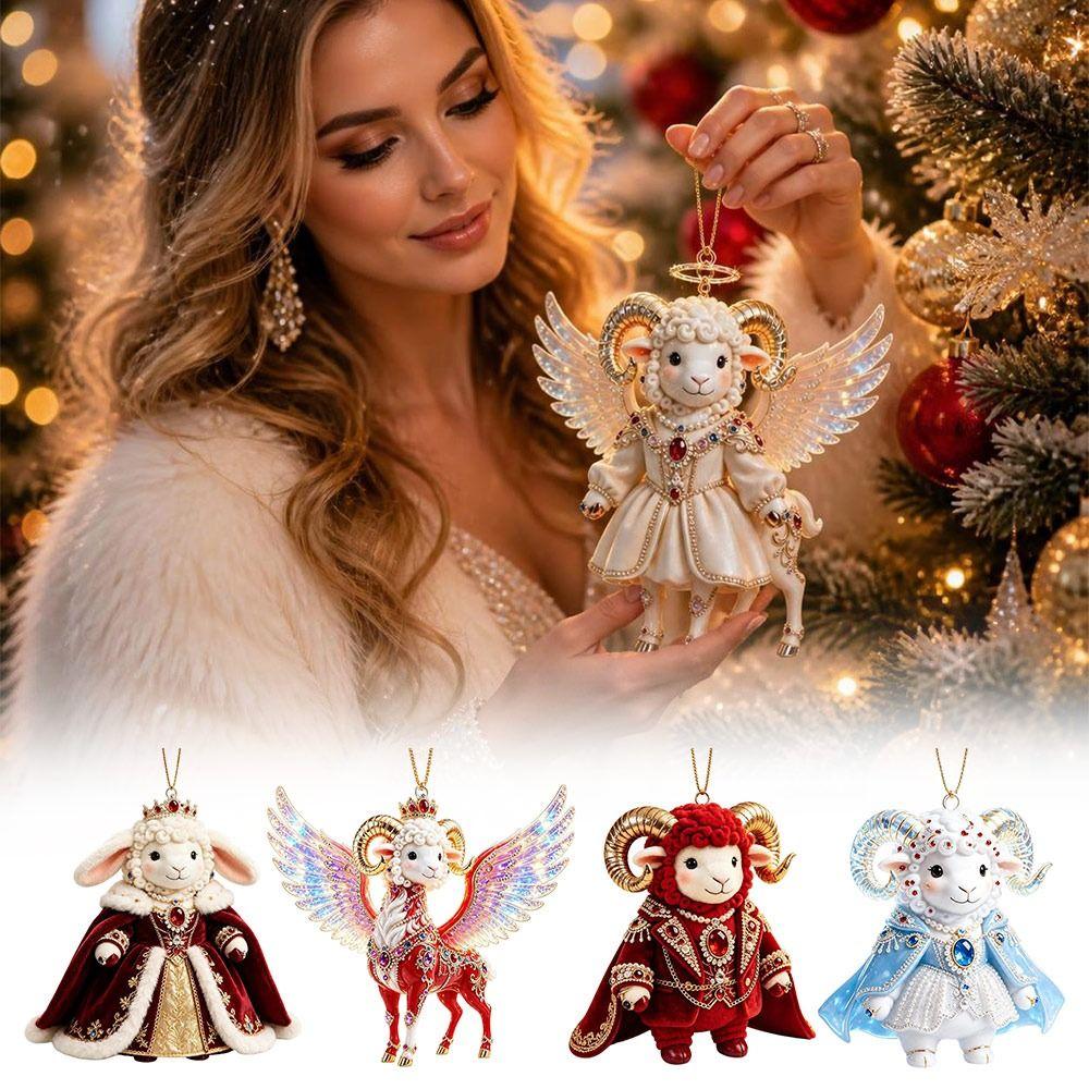 Shining Goat Hanging Ornament 2D Flat Embossed Pattern Animal Hanging Decoration Artificial Rhinestone Goat Pendant