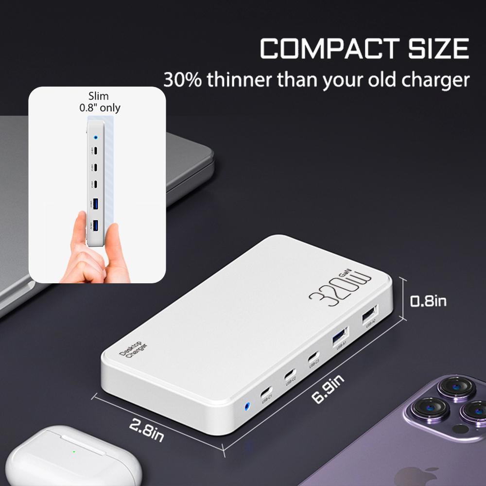 120W PD3.0 GaN USB-C Charger Station for Cellphones, 5-port Fast Charging Hub, Smart Multiple Adapter Device for Iphone Ect