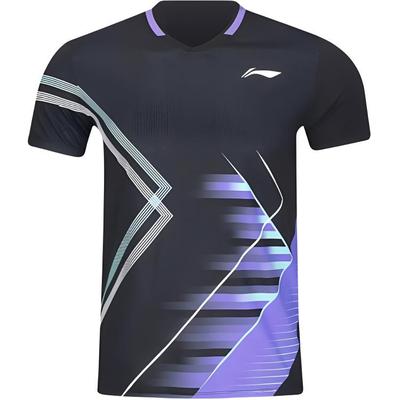 Li Ning Sports Casual Simple Pullover Short Sleeve Badminton Shirt Unisex Tops Black AAYV051-1