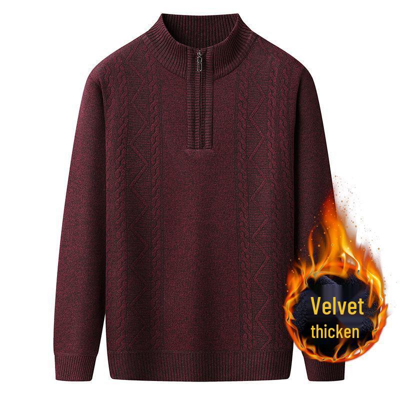 Men's High Neck Half-Zip Fleece Sweater – Trendy, Thick Knitwear for Autumn & Winter