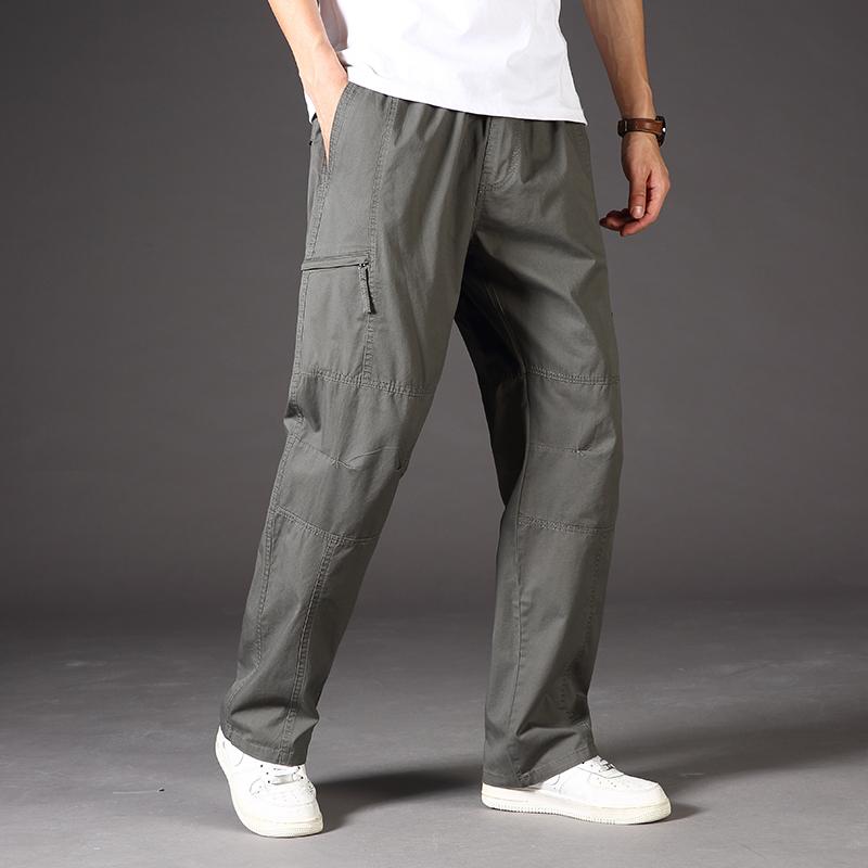 Man Casual Cargo Pants Zipper Pockets Big and Tall Sports Outdoor Outfits Khaki Grey Men's Trousers