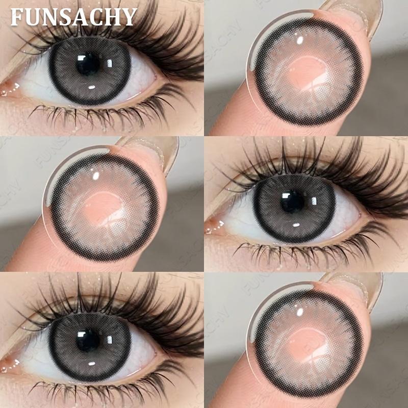 FUNSACHY 1 Pair Natural Brown Contact Lenses for Eyes Beautiful Pupils for Makeup Cosmetics Brown Color Lenses Gray Softlens
