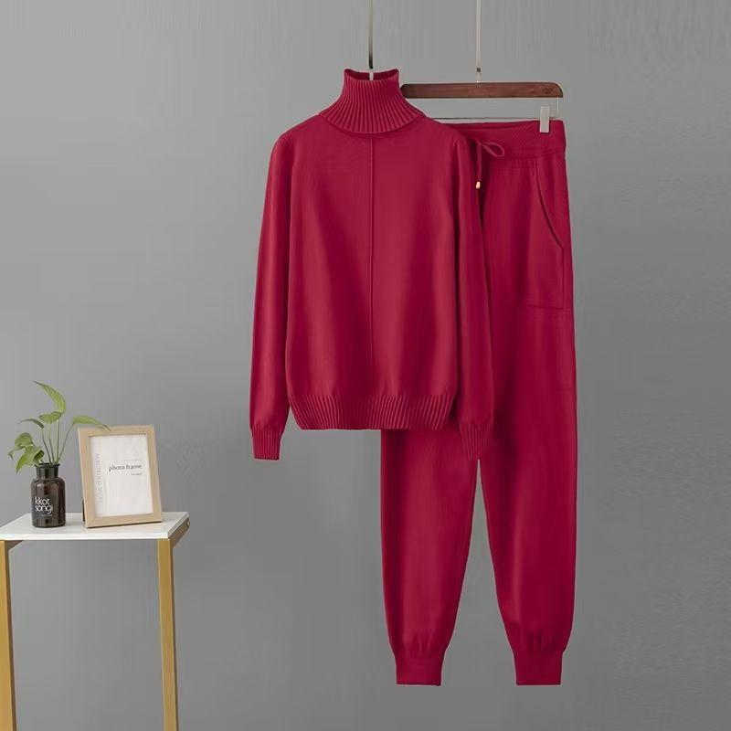 Fashion Wind New Arrival Knitting Turtleneck Sweater Pants Suit Knitted Sweater and Pants Set