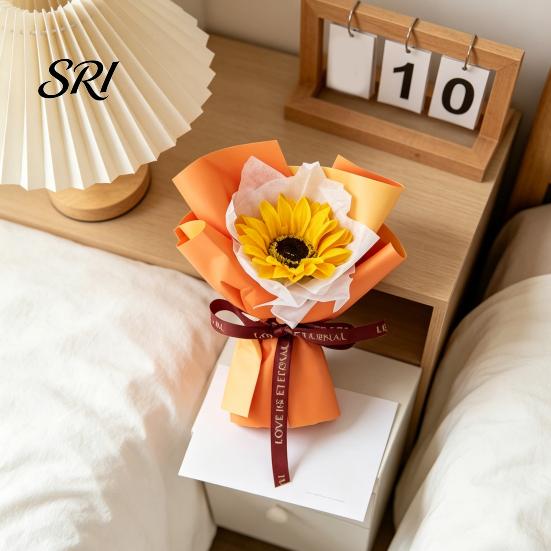 Romantic Artificial Flowers Mini Fake Sunflower Bouquet Handcrafted Soap Carnation Rose Floral Decoration Small Flower Valentine's Day Anniversary