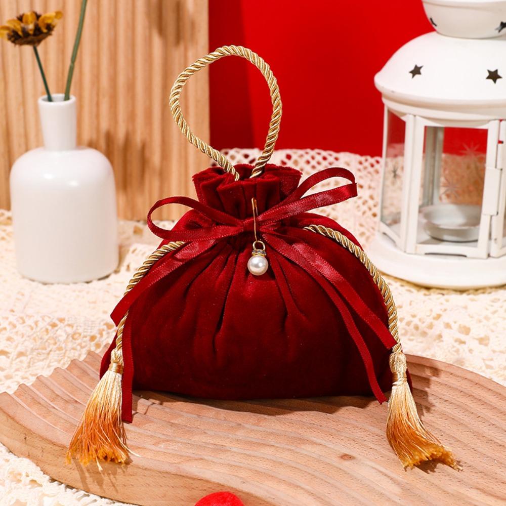 Velvet Sweets Chocolate Packing Bag Red Drawstring Pouch Handbag Wedding Candy Packaging Bags