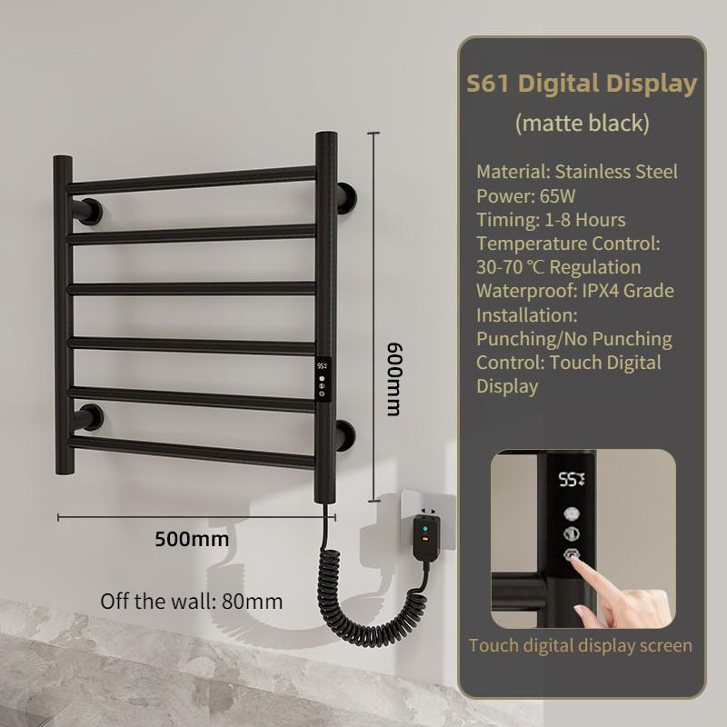 

Bathroom Constant Temperature Drying Sterilization Towel Holder Household Hotel Intelligent Electric Towel Rack S61 Black
