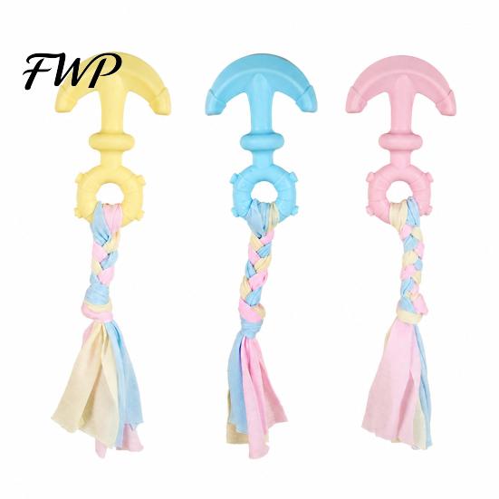 Tear Resistant Dog Rope Tug of War Toy, Rubber Chew Toy with Braided Safe Toys Fabric Strips, Interactive Teeth Cleaning for Small to Large