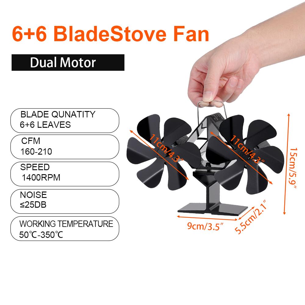 12 Blades Heat Powered Stove Fan Wood Burning Stove Fan for Log Burning Silent Energy Saving Fireplace Fan with Overheat Protect