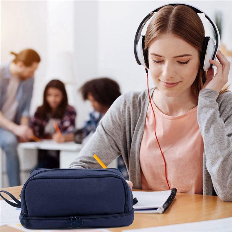 C-Convenient-Large Capacity Pencil Case Pencil Pouch Pen Bag For School Stationery And Travel Navy Blue