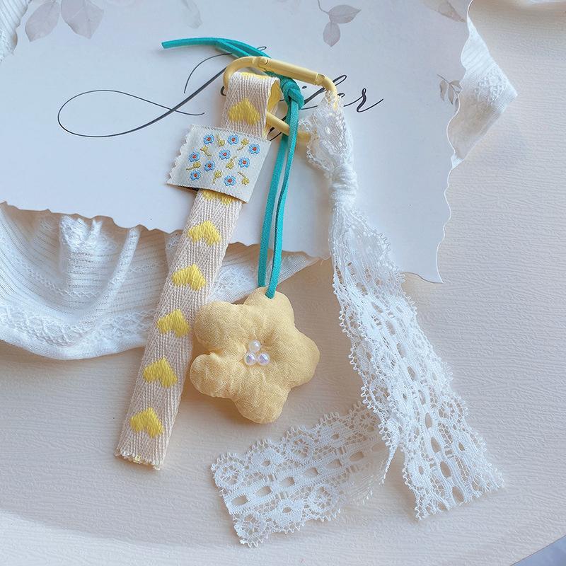 

Lace Ribbon Keychain Fabric Flower Charm Pendant Keyring Simple All-Matching Bag Decoration Jewelry Accessories