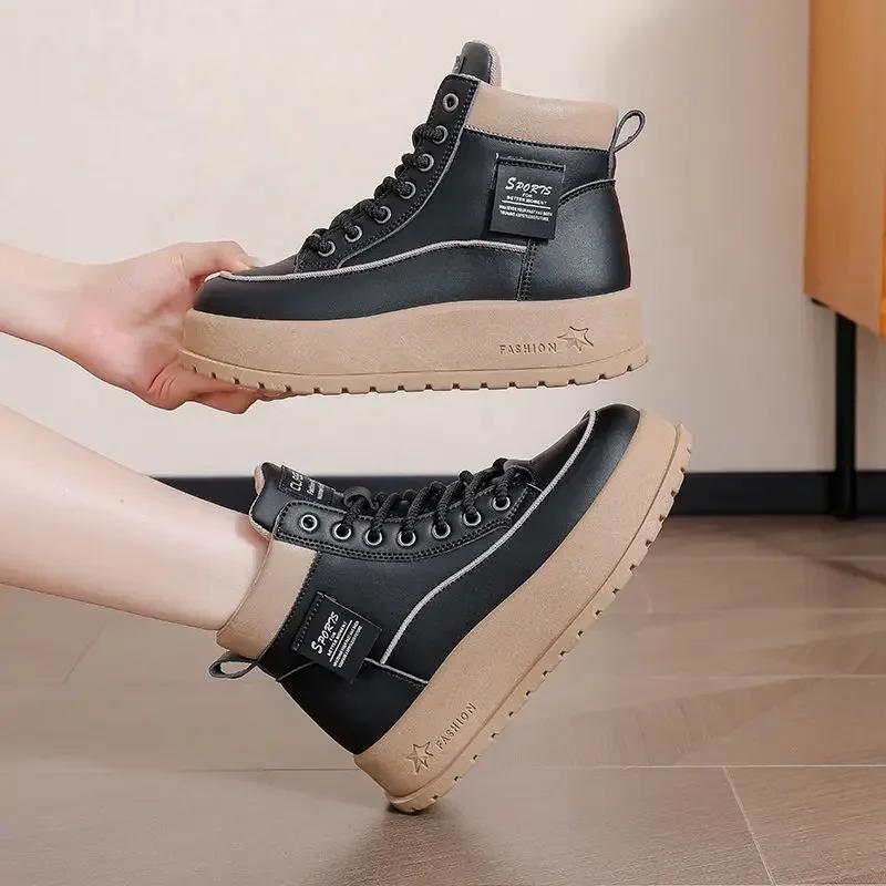 With Laces Lace-up Elegant Medium Heels Ladies Shoes Chunky Platform Anti Slip Y2k on Offer Comfortable 39 Pu Women's Snow Boots