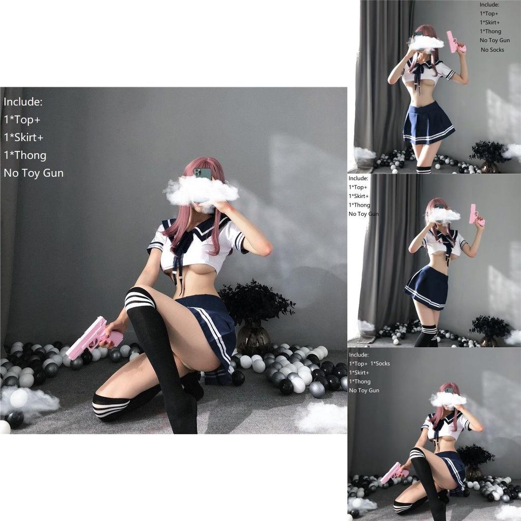 Women's Sexy Cosplay Lingerie Student Uniform Set With Velcro Design Miniskirt Outfit