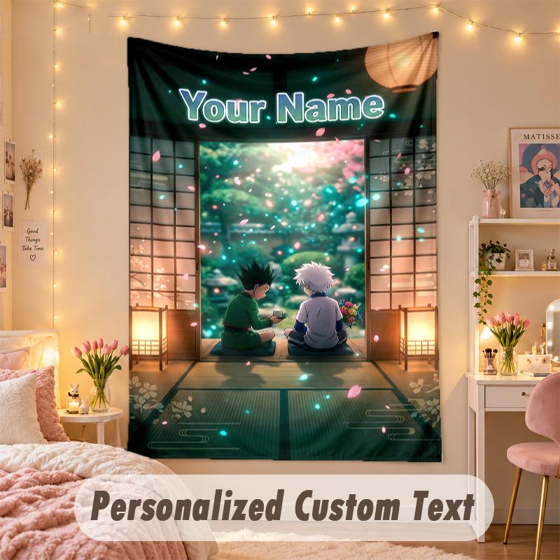 Custom Personalized Tapestry,Hunter × Hunter Print Custom Name Text Wall Art Hanging for Bedroom