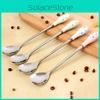 Elegant Ceramic Handle Floral Stirring Spoon With Stainless Steel For Milk And Coffee