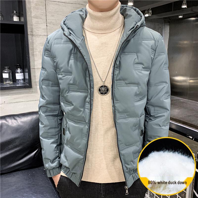 

2024 Мужская Модная Зимняя Куртка из Белого Утиного Пуха - Корейский Стиль, Повседневная, Красивая, Короткий Дизайн 4XL