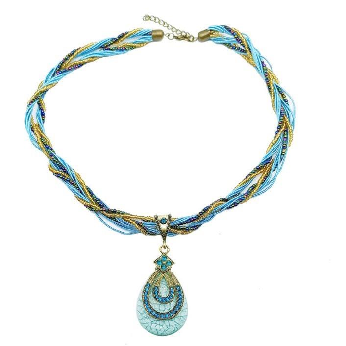 Collana Bohemienne con Ciondolo a Goccia d'Acqua Realizzata in Resina e Plastica per Donne Casual