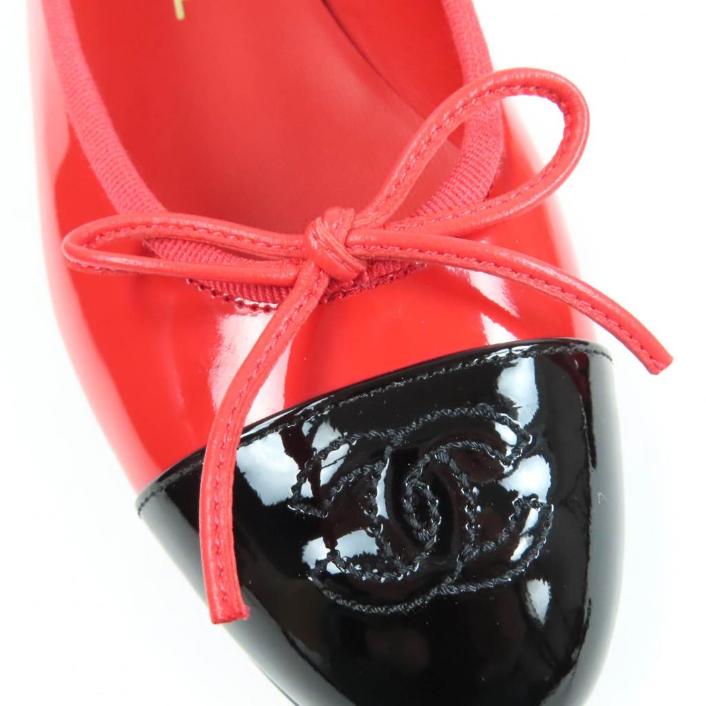 Chanel Ballet Shoes COCO Mark Two-tone Flats Red Black Patent Leather 36 G02819 Used