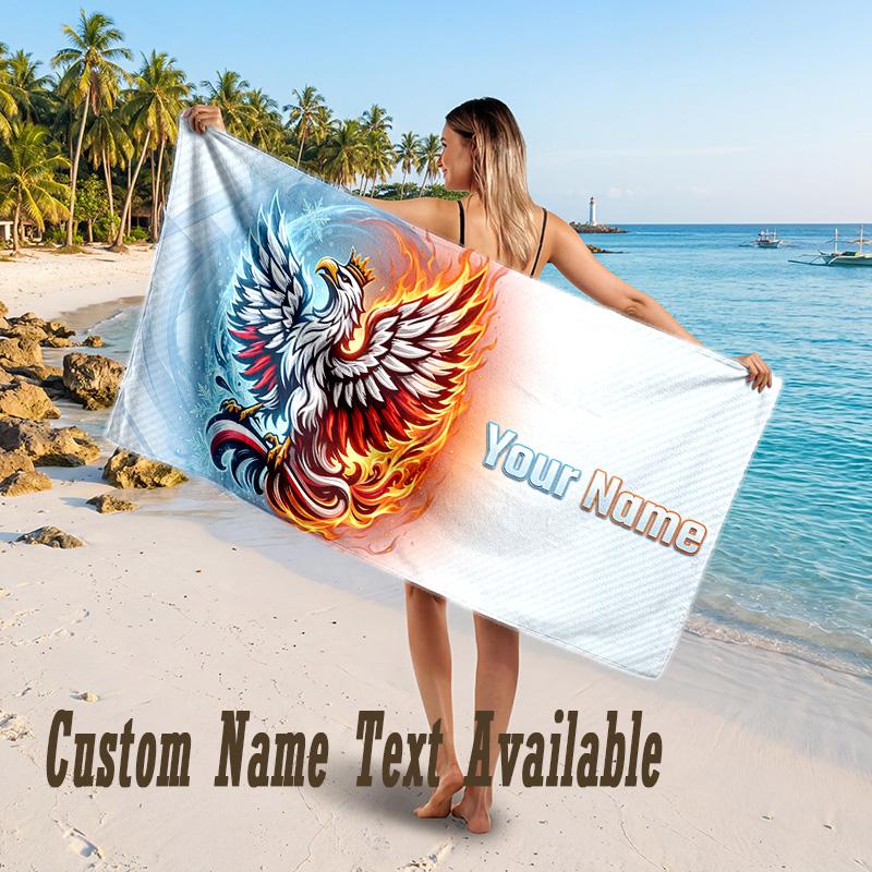 Poland Football Design Beach Towel Custom Text Large Towel for Beach Vacation