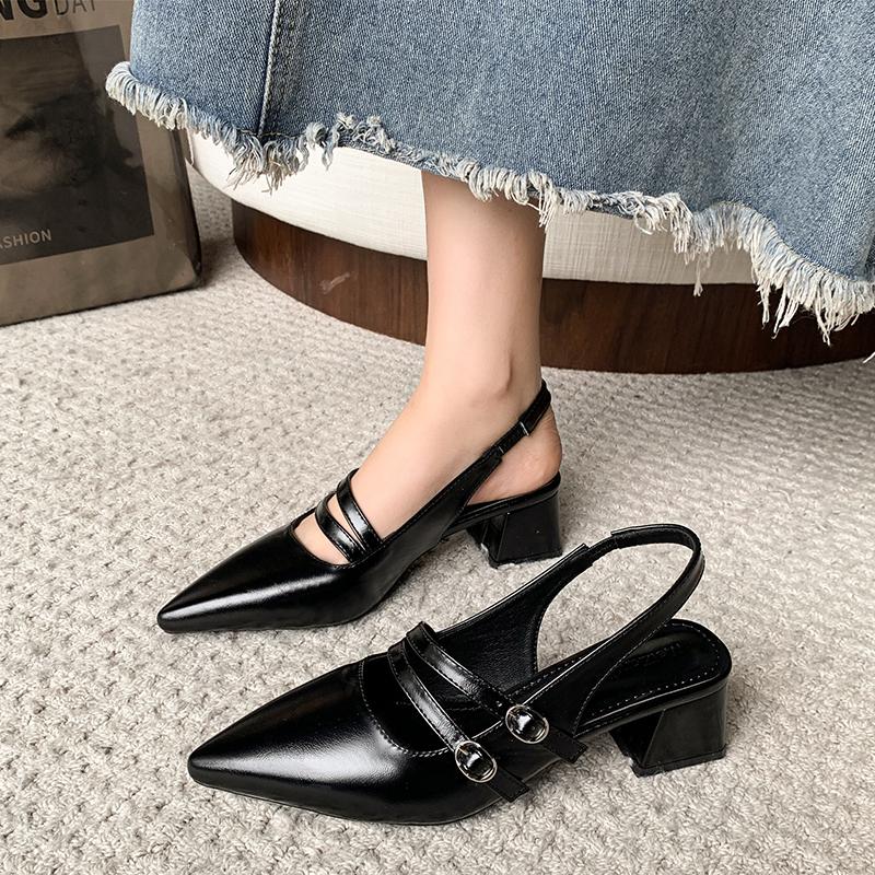 

Designer Summer Pointed Toe Women Sandals Singbacks Mules Shoes Ladies Elegant Thick Heel Party Dress Shoes 40
