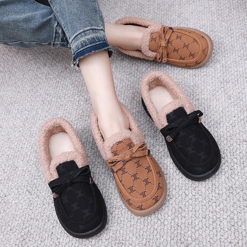 Winter new women's cotton shoes fleece thickened casual fashion Doudou shoes soft sole non-slip one pedal mother shoes
