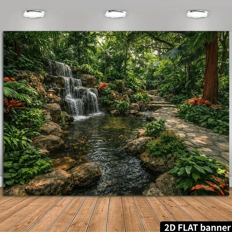 

2D Green Forest Waterfall Tapestry Tropical Garden Path Wall Art Decor 47.2x31.5inch/120*80cm