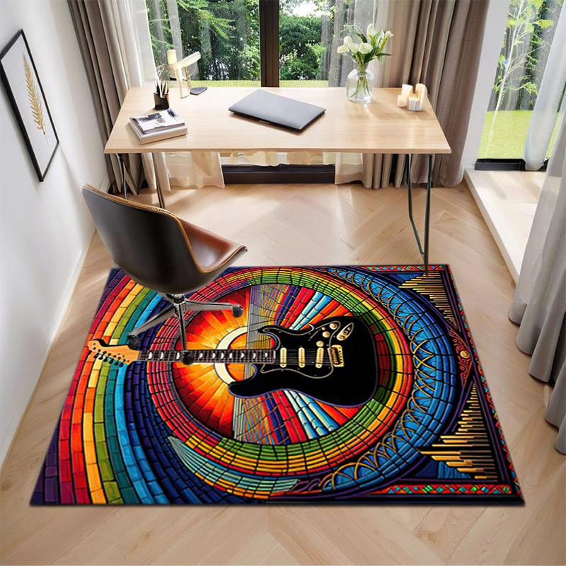 1Pc Electric guitar theme Printed circular carpet, home door mat, outdoor travel protection carpet A3